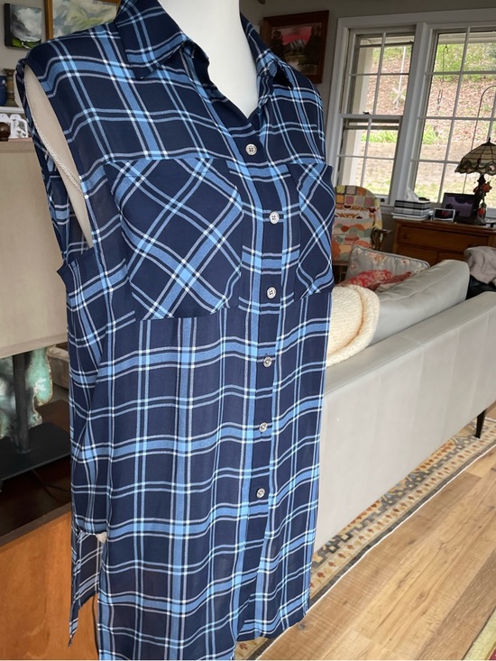 Michael Kors Tops - Michael Kors Navy and Light Blue Plaid Sleeveless Shirt Dress